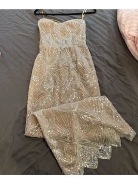 Sequin Embellished Nude Evening Dress